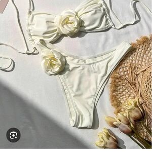 Elegant Cream Bikini Bottom with Floral Accent